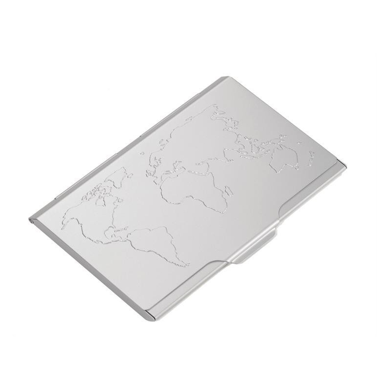 Aluminiowe etui na wizytówki mapa świata stalowy TROIKA