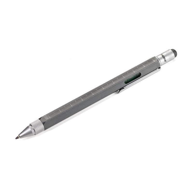 Wielozadaniowy długopis z linijką Construction metaliczny szary-TROIKA