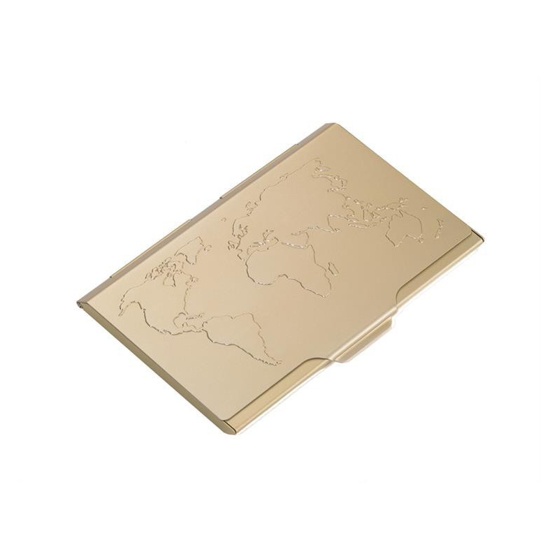 Aluminiowe etui na wizytówki mapa świata złote TROIKA